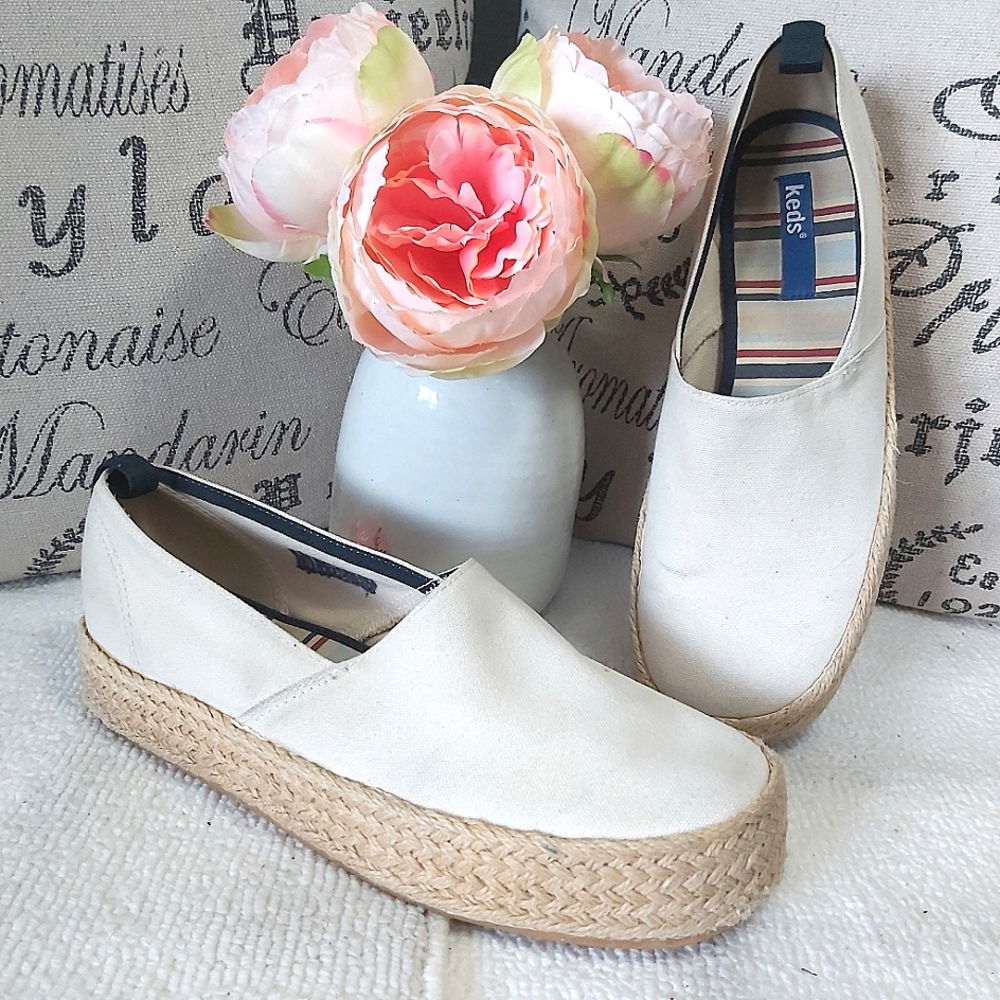 Y2K Keds beige canvas platform espadrilles loafers slip on shoes